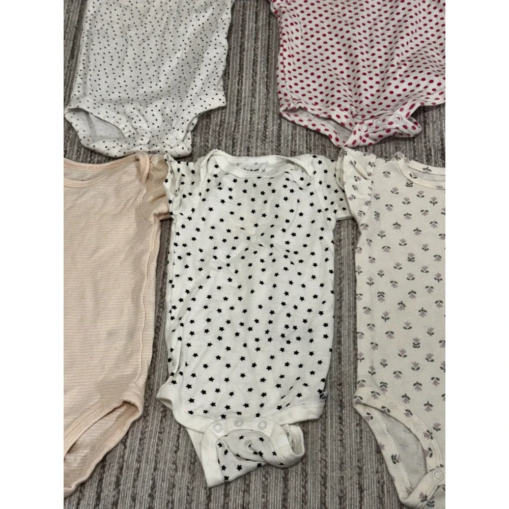 Gerber Carters Baby Girls 3-6 Months Bodysuit Lot 5 Floral Polka Dot Star Pink